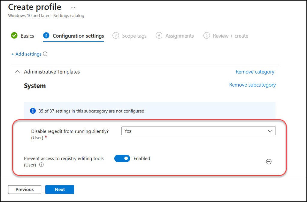 Block Windows Registry Access using Intune