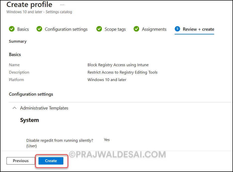 Block Windows Registry Access using Intune