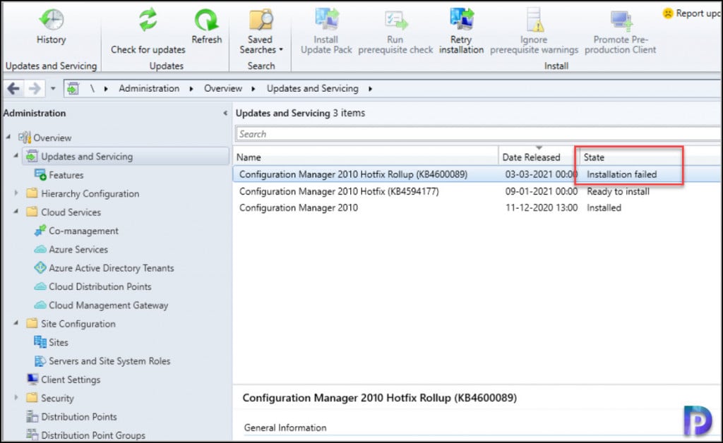 ConfigMgr Update Installation Failed