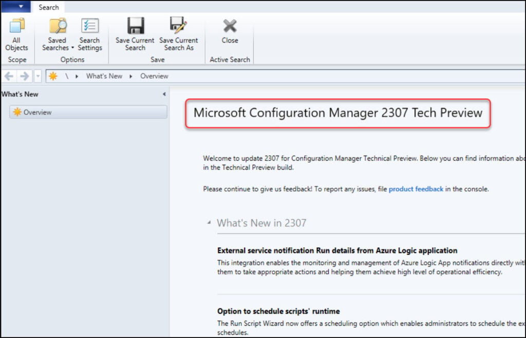 ConfigMgr Technical Preview 2307 Installed