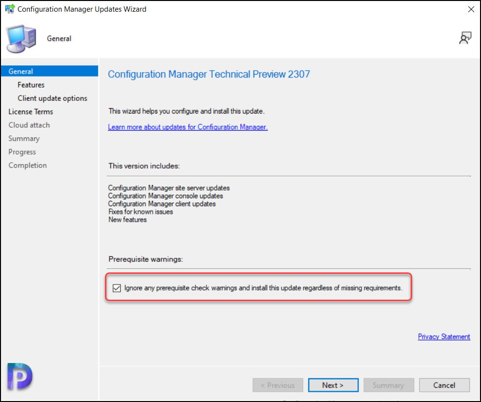 Install ConfigMgr Technical Preview 2307 Update