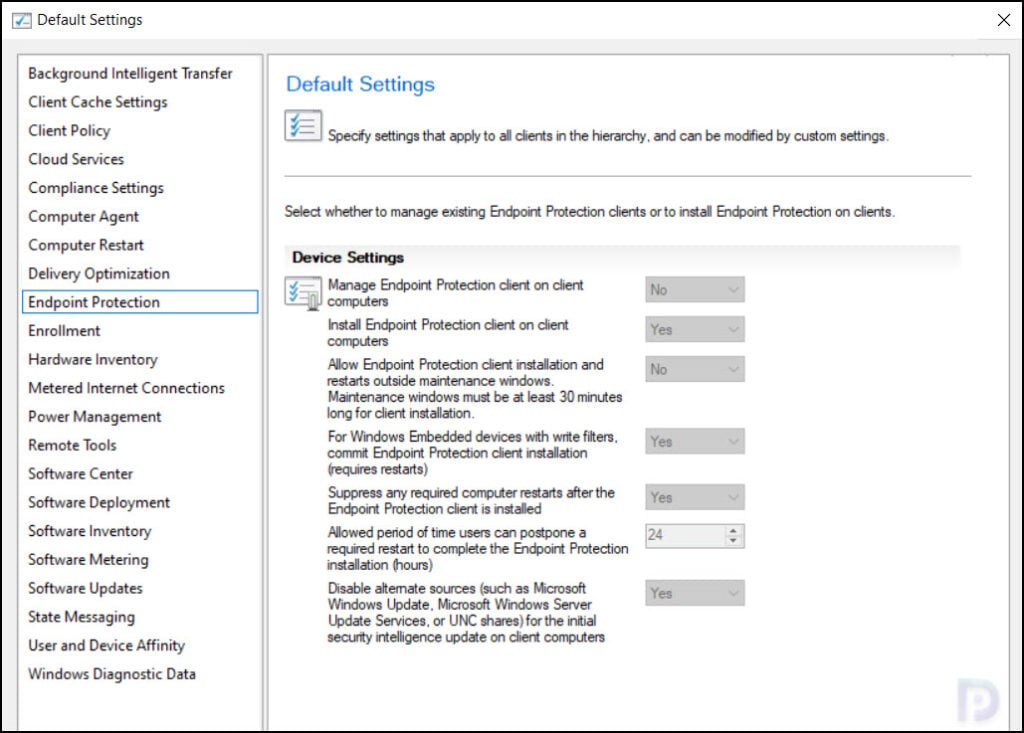 Endpoint Protection | Configure Client Settings in SCCM