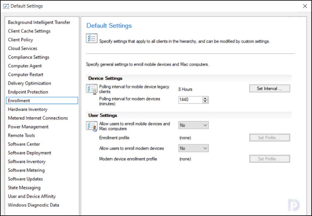 Enrollment | Default Client Settings