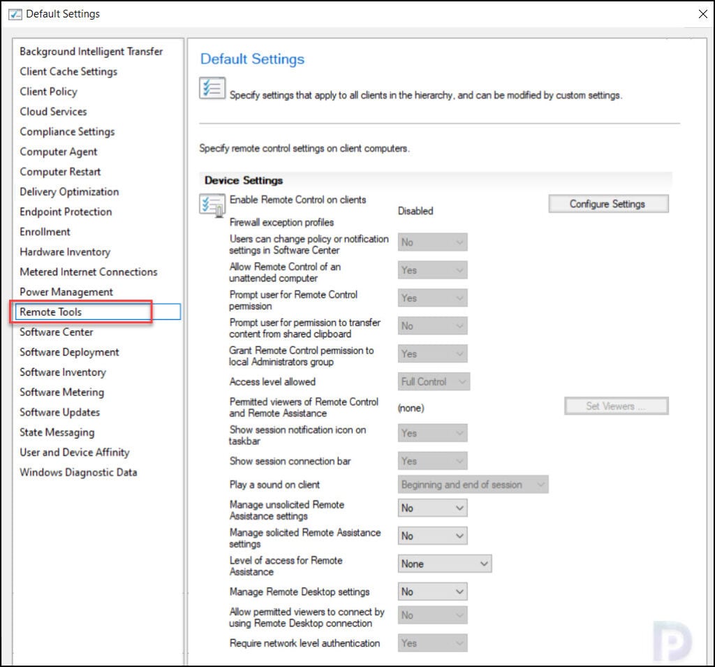 Remote Tools | Configure Client Settings in SCCM