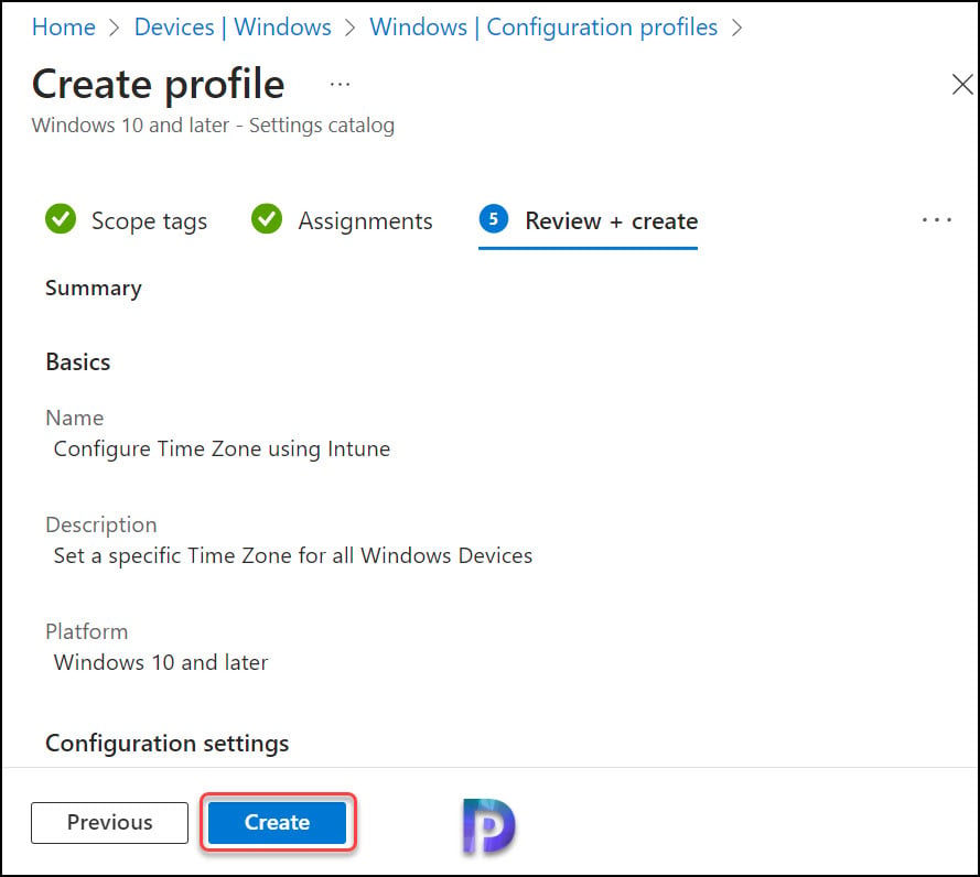 Create Intune Time Zone Policy