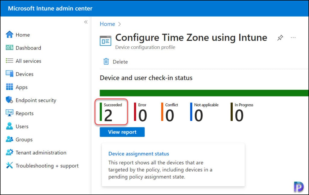 Monitor Intune Time Zone Policy