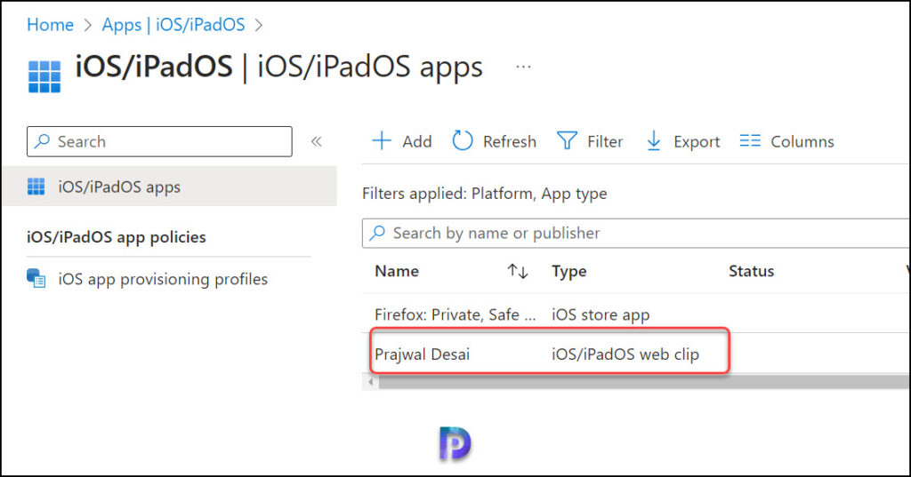 Monitor Web Clip App Deployment in Intune