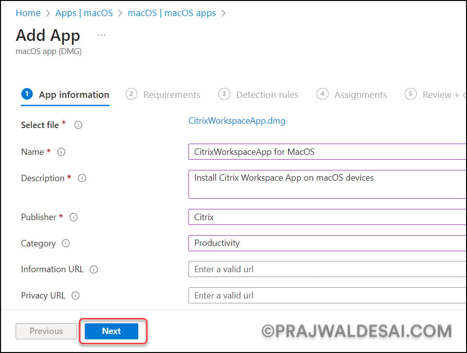 Configure CitrixWorkspaceApp.dmg App Information