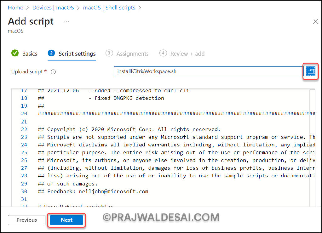 Import installCitrixWorkspace.sh Script into Intune