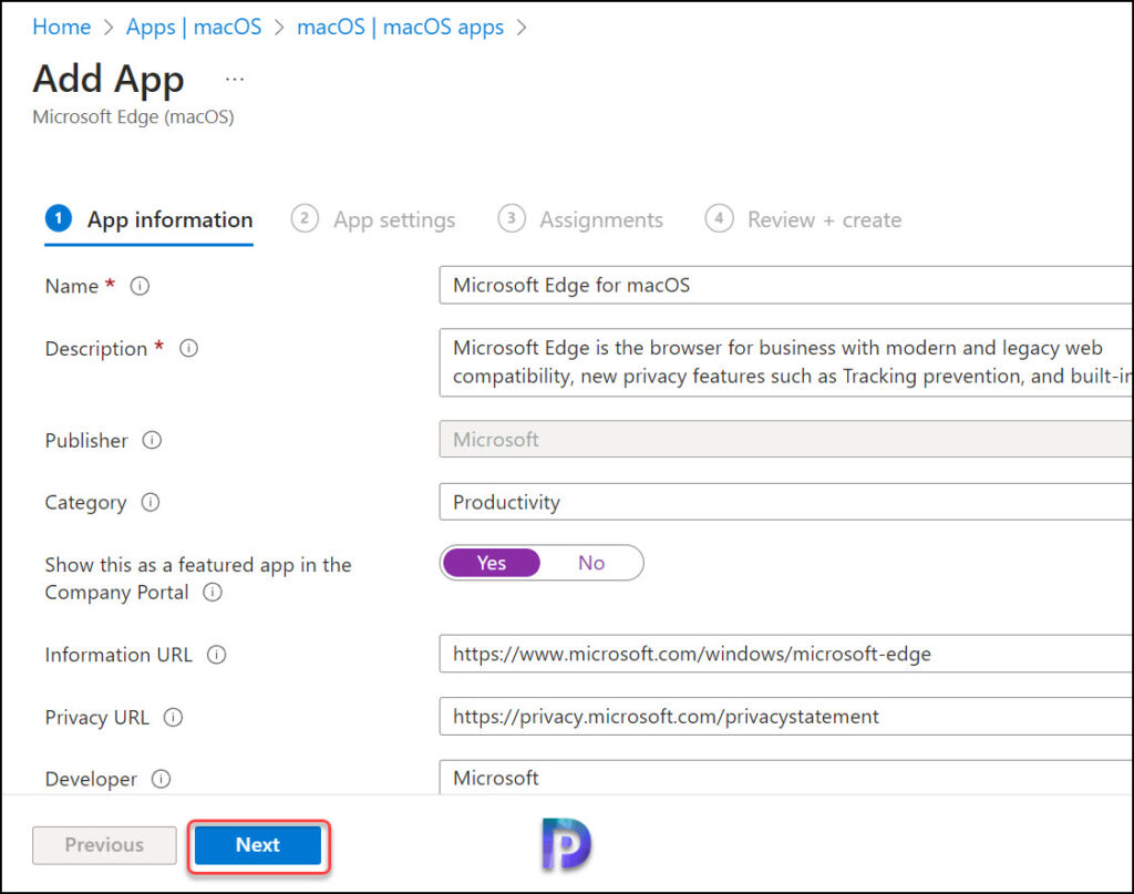 Configure Edge Application Information in Intune