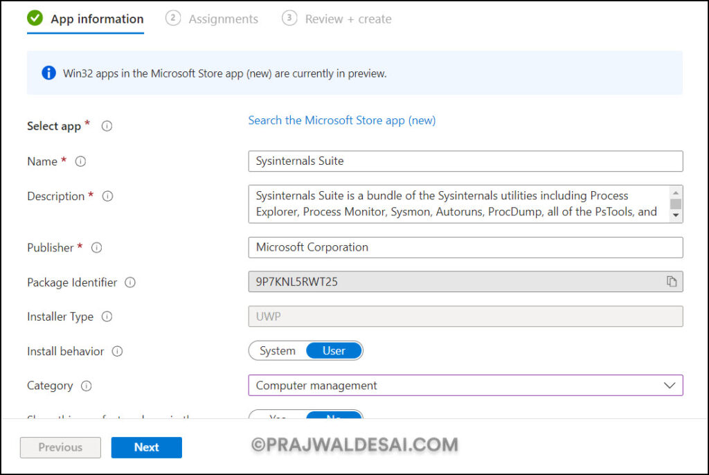 Configure SysInternals Suite app in Intune