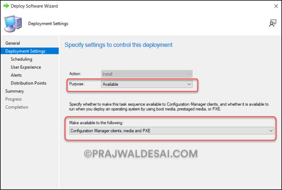 Configure Deployment Settings for Task Sequence