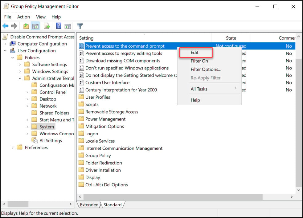Disable Command Prompt using Group Policy