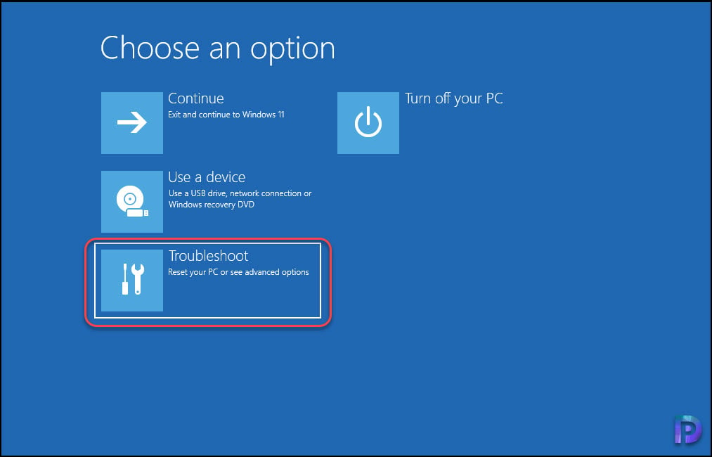 Windows 11 Recovery Mode: Select Troubleshoot