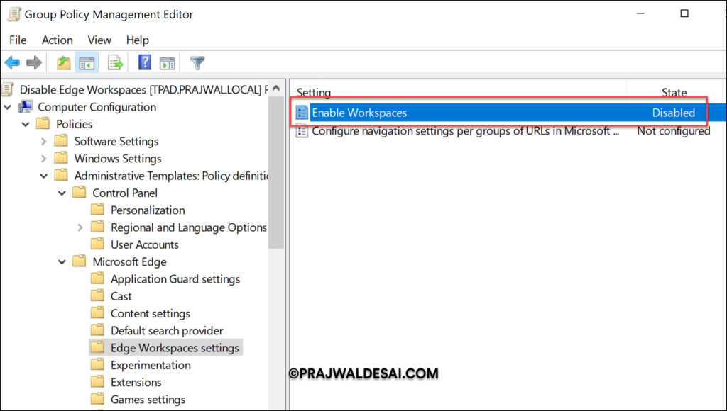 Disable Edge Workspaces using Group Policy