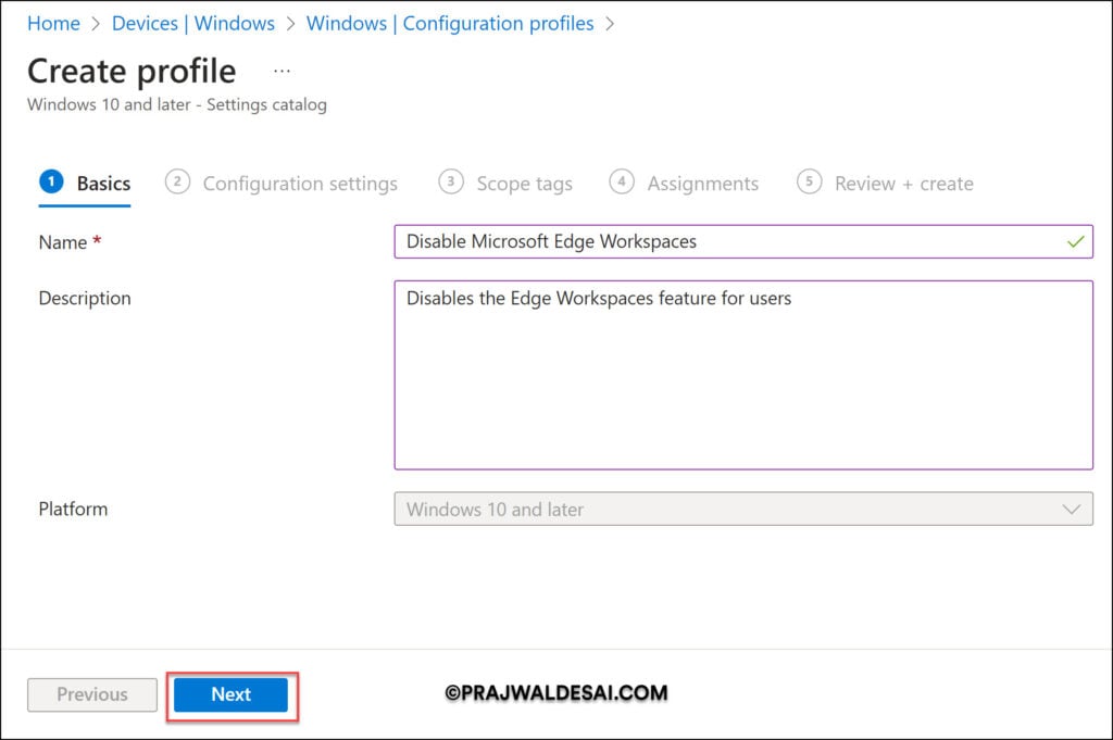 Disable Microsoft Edge Workspaces using Intune