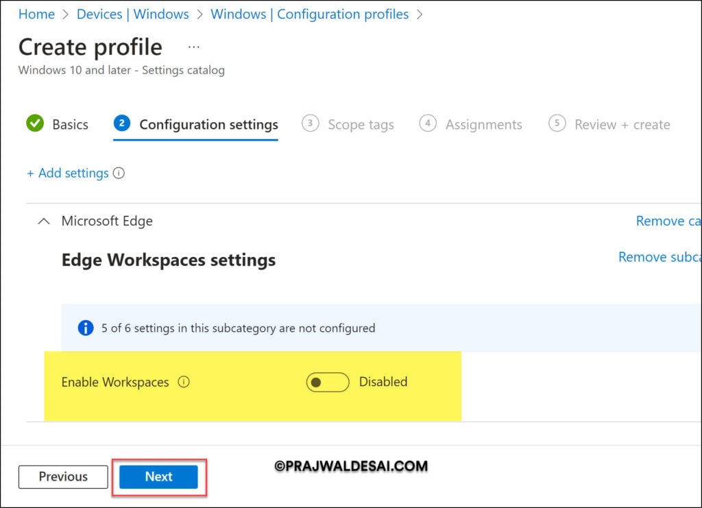 Disable Microsoft Edge Workspaces using Intune