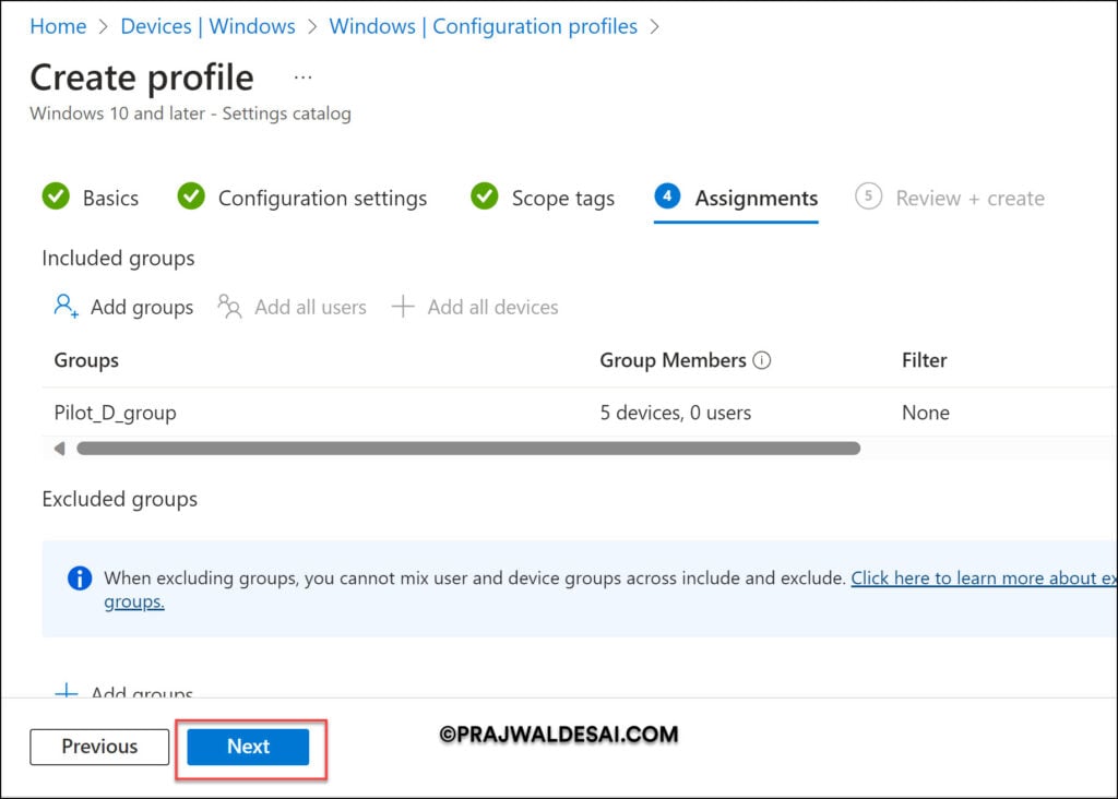 Intune Configuration Profile Assignments