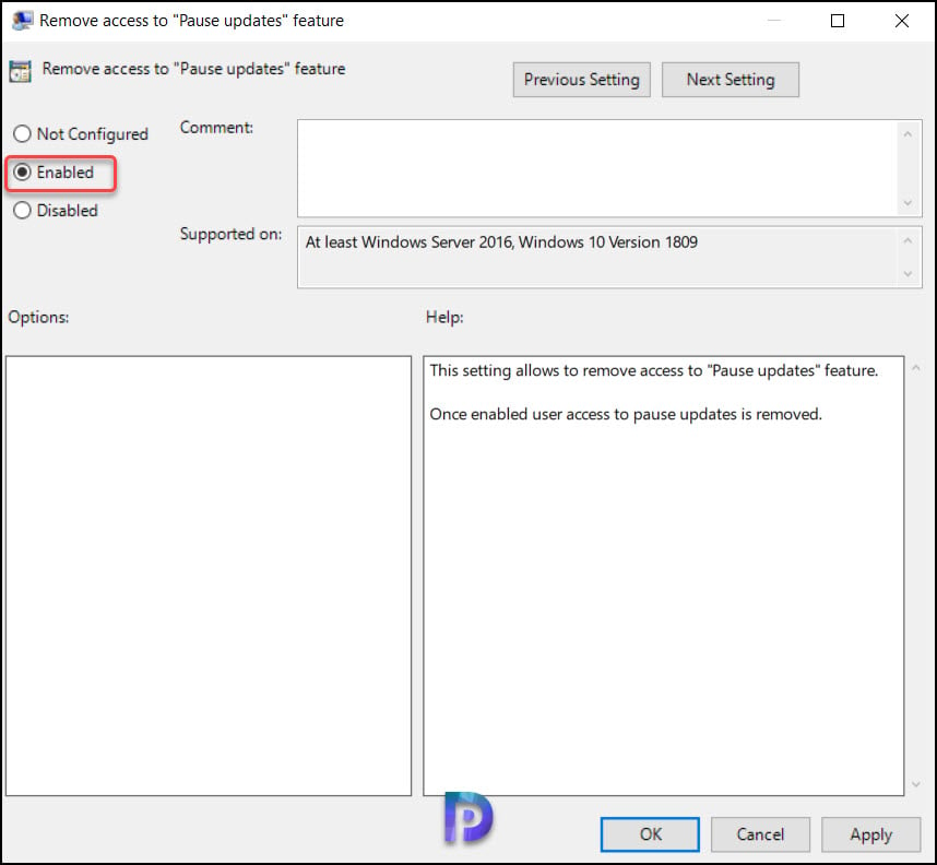 Disable Pause Updates using Group Policy