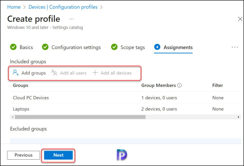 Assign the Intune Profile to Devices or Users