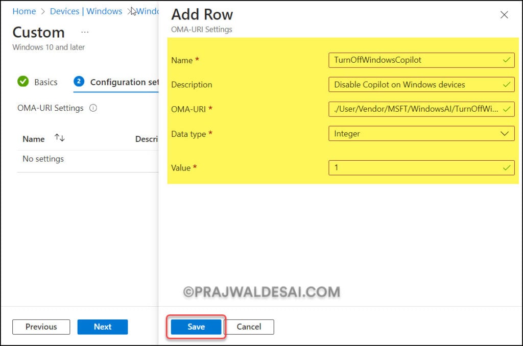 Intune Policy CSP to turn off Copilot on Windows 11