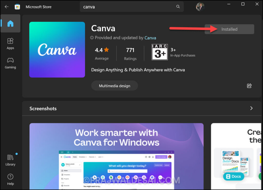 Install Canva app from the Microsoft Store