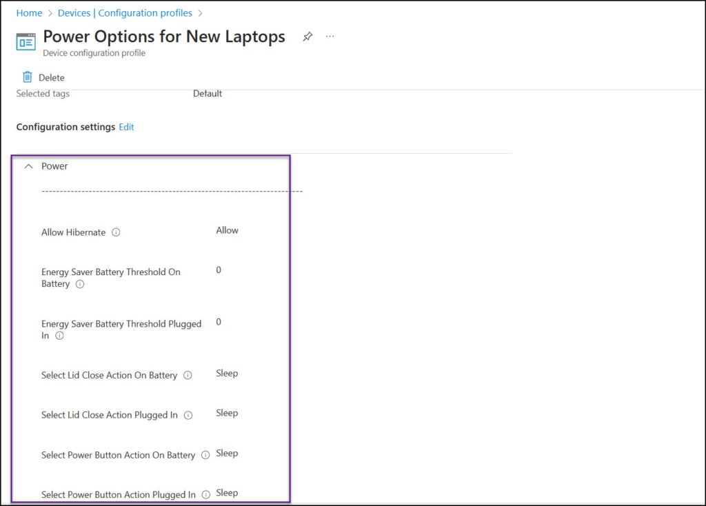 Configuration Settings in Duplicated Policy