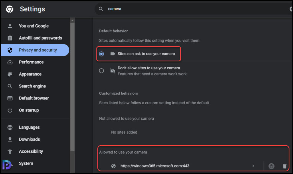 Allow Camera Permissions in Browser for Cloud PC
