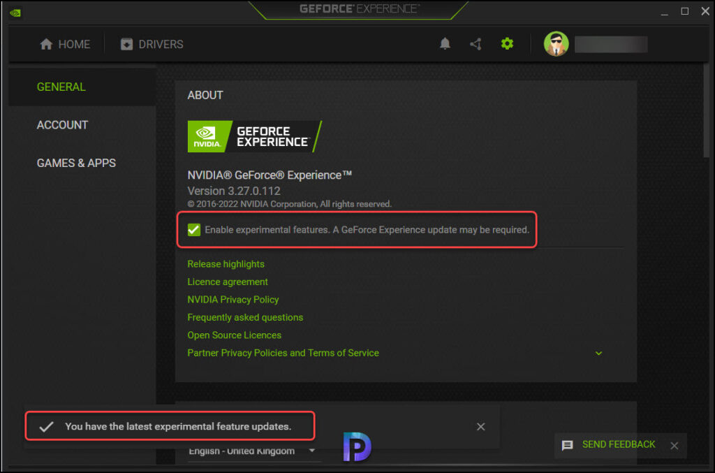 Enable Experimental Features in GeForce Experience