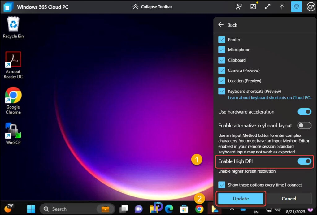 Enable High DPI for Windows 365 Cloud PC