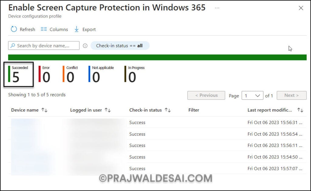 Monitor Screen Capture Protection Policy in Intune