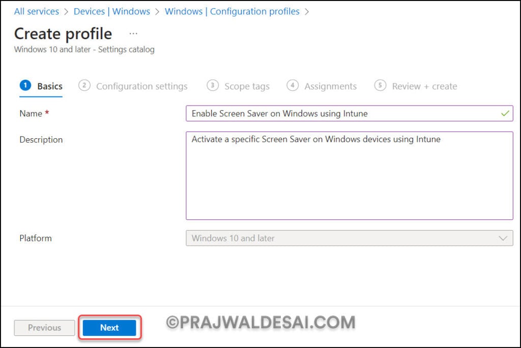 Create Configuration Manager to Enable Screen Saver on Windows using Intune