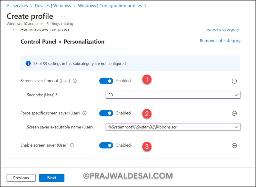 Enable Screen Saver on Windows using Intune