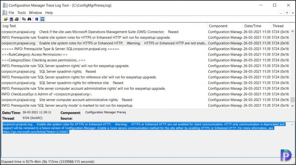 SCCM 2103 Prerequisite check warning