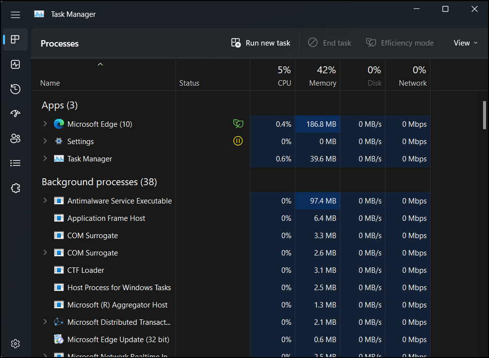 Windows 11 Task Manager Dark Theme