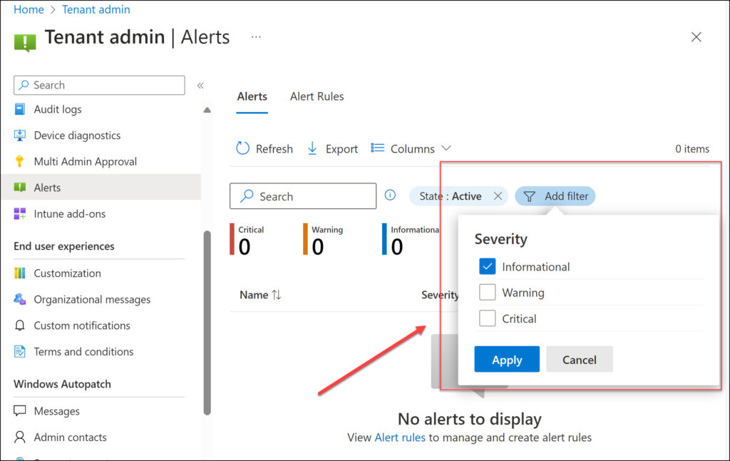 Filter Cloud PC Alerts in Windows 365