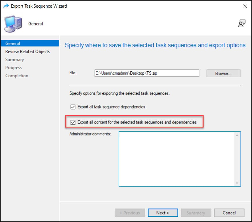 Export Task Sequence Dependencies in SCCM