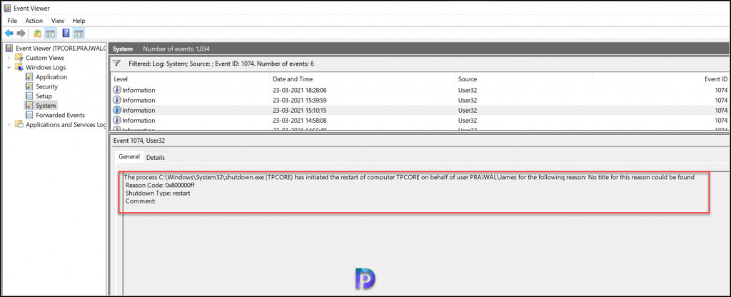 Find Who Restarted Windows Server Core