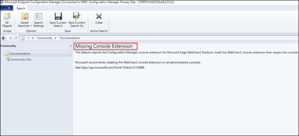 Community Hub Missing Console Extension Error