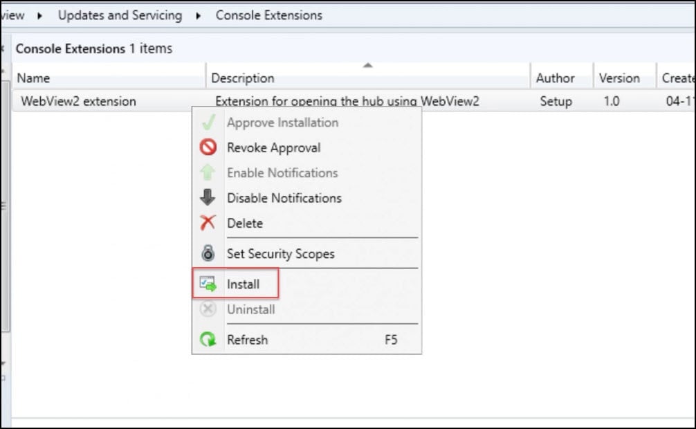 Install WebView2 extension in SCCM console