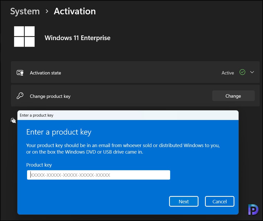 Windows 11 Activation Settings - Change Product Key