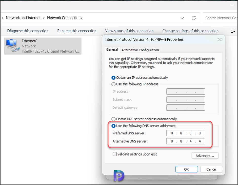 Review DNS Settings - Windows Activation Error 0x80072ee7