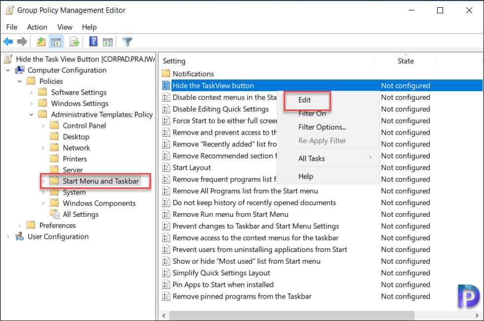 Hide the Task View Button using Group Policy