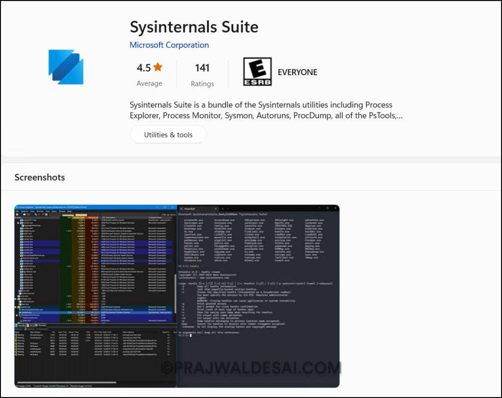 Install SysInternals Suite from Microsoft Store