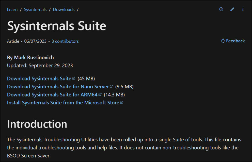 Download SysInternals Suite