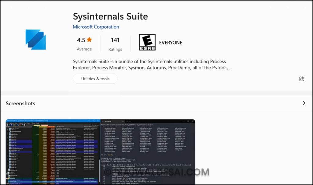 Unable to Uninstall SysInternals Suite from Microsoft Store