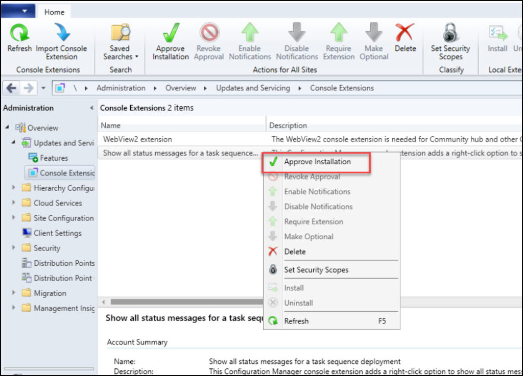 Approve SCCM Console Extensions from Community hub