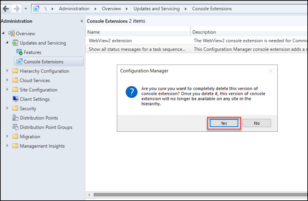 Delete SCCM Console Extensions