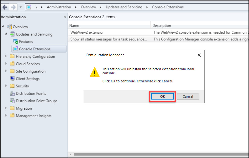 Uninstall Console Extension from Configuration Manager Console