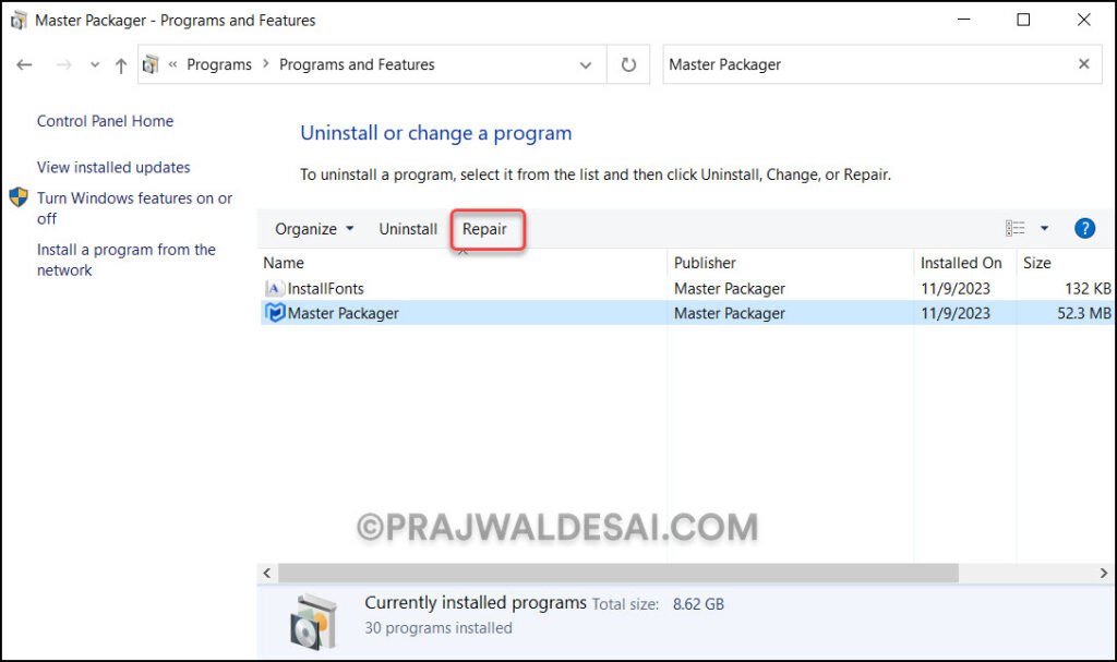 How to Repair Master Packager